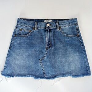 Pull&Bear Asymmetrical Frayed Hem Denim Skirt Mid Blue UK Brand Medium